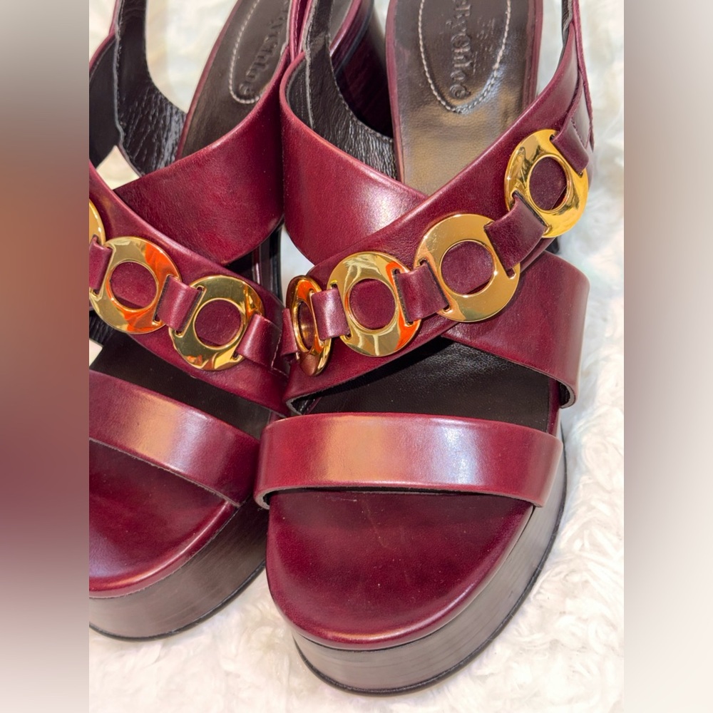 SEE BY CHLOÉ Burgundy Chain-Link Leather Platform
Sandals NWOT 38 - Picture 10 of 15